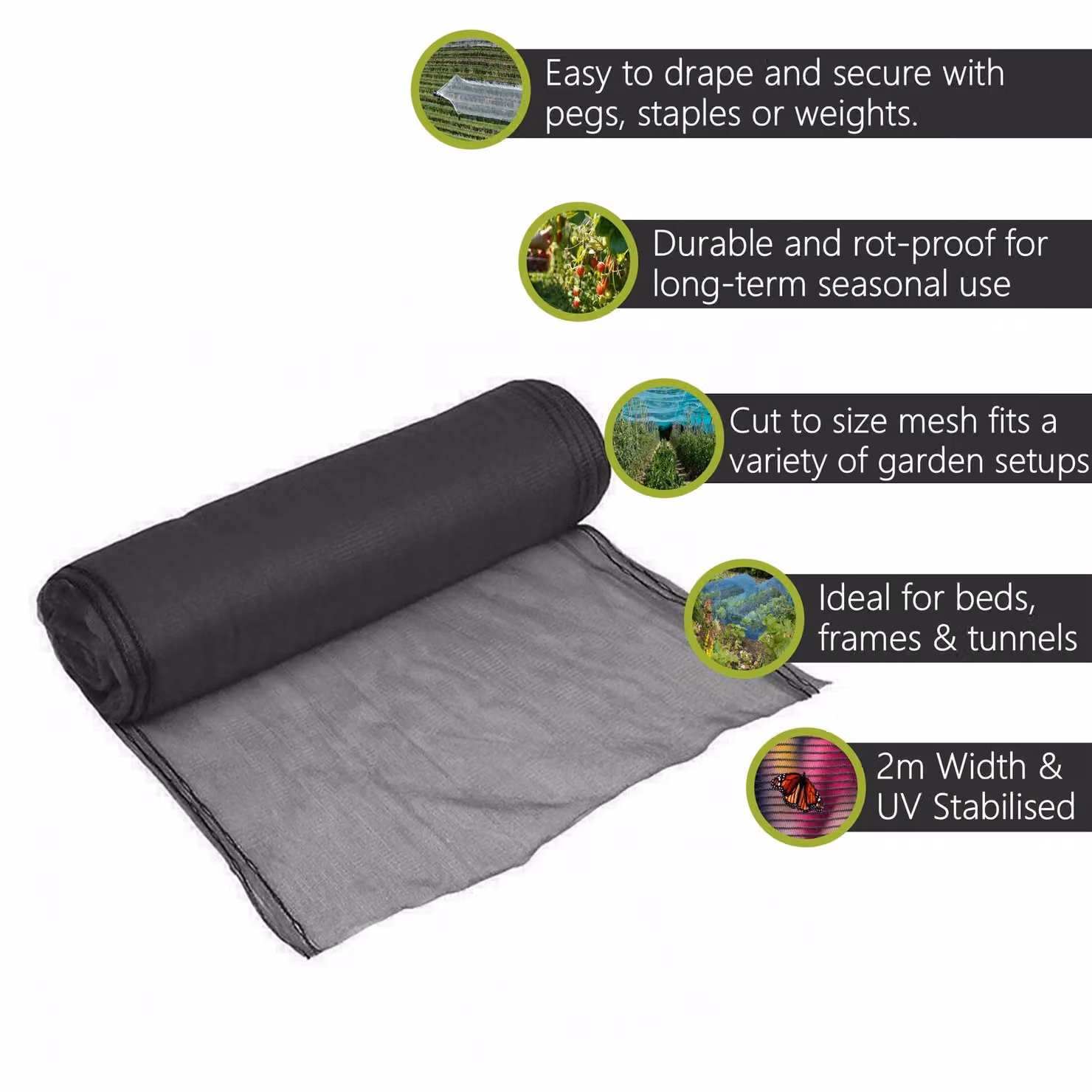 Pegdev Black UV Resistant Strawberry Netting for Fruit and Vegetable Gardens, 50m – 2