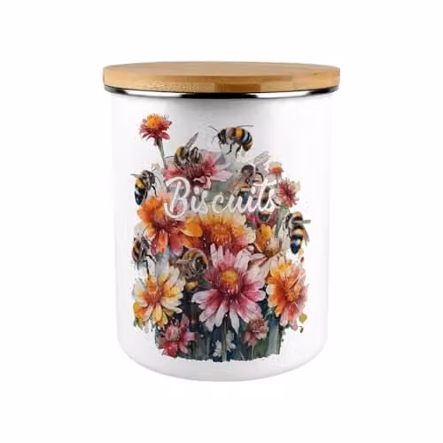 Purely Home Floral Enamel Biscuit Storage Canister with Bamboo Lid, Multicolour, 2.7 l – 1