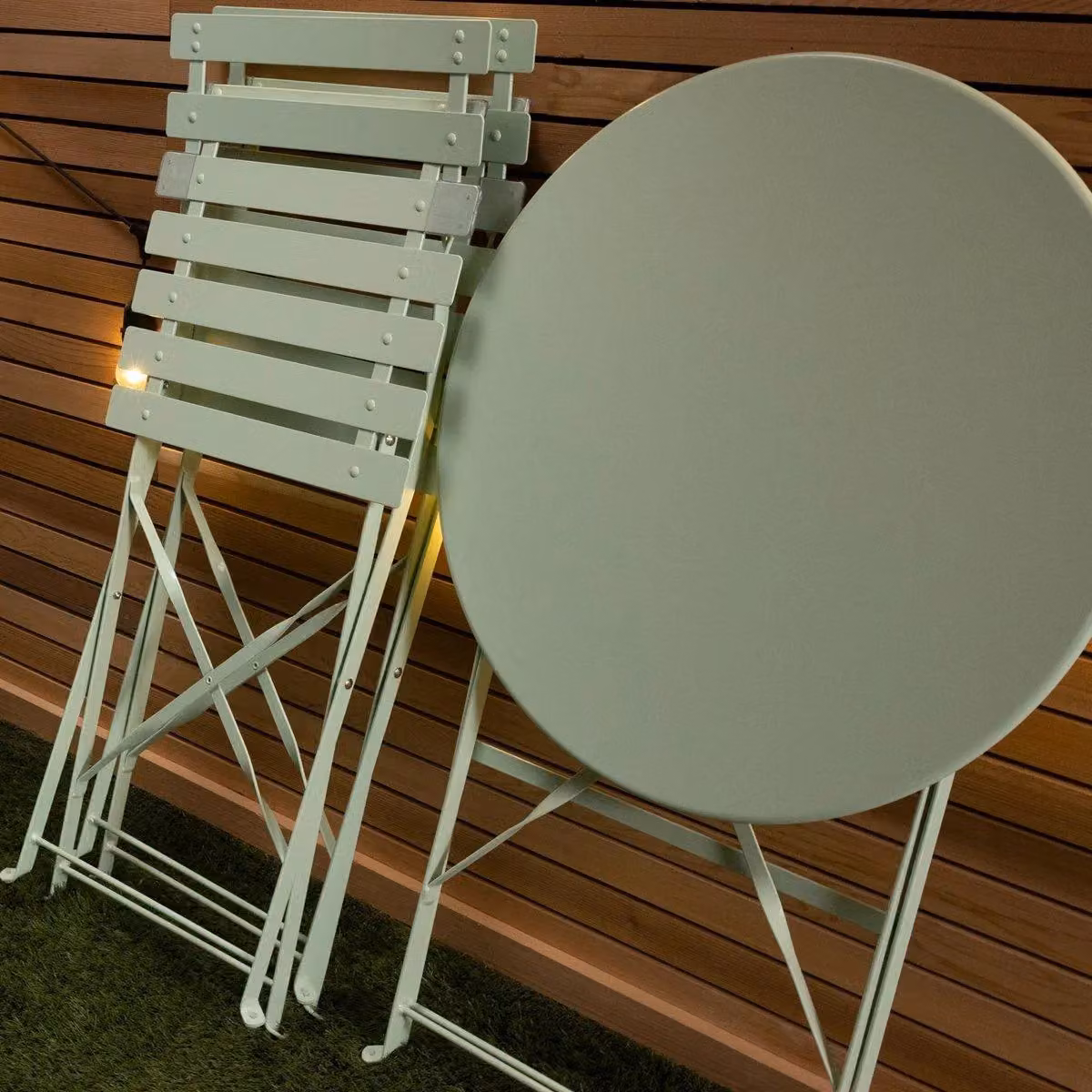 Charles Bentley 3 Piece Metal Bistro Set with Table and 2 Chairs in Green – 3