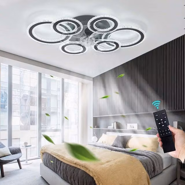 Garwarm Smart Ceiling Light with Fan, Black, Diameter: 76 cm