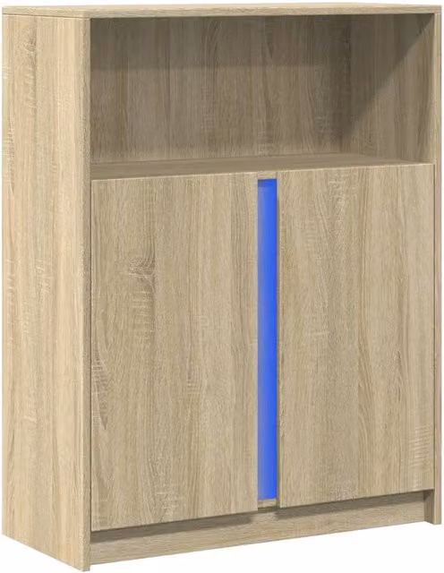 Berkfield Home Modern Sideboard with Integrated LED Lighting in Sonoma Oak and Beige, W/D/H: 77 x 34 x 100 cm