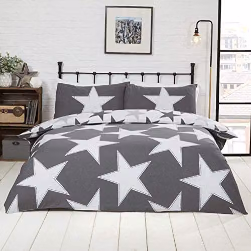Rapport Home All Stars Reversible Polycotton Duvet Cover and Pillowcase Set in Grey and White, W/D/H: 135 x 200 cm and 50 x 75 cm – 2