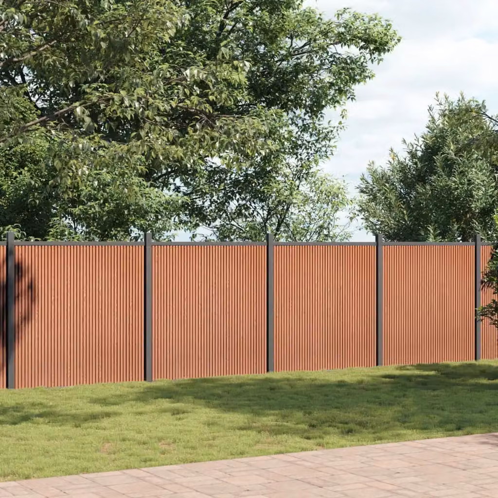 Berkfield Home Brown WPC and Aluminium Fence Panel, W: 1218 cm, H: 186 cm – 2