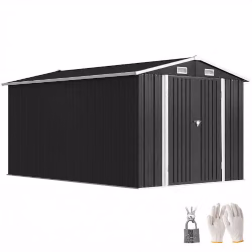 Outsunny Heavy Duty Metal Outdoor Storage Shed with Double Doors and 4 Vents, Dark Grey