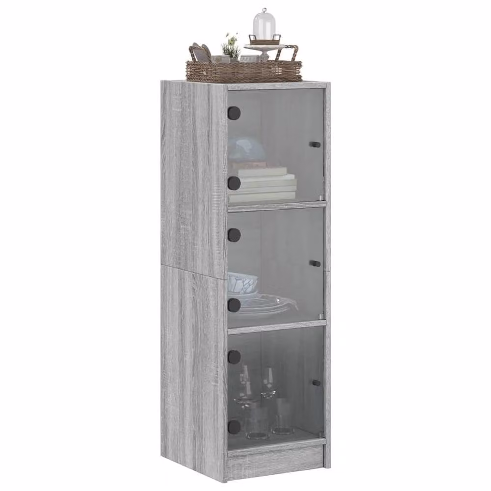Berkfield Home Highboard with Glass Doors in Grey, W/D/H: 35 x 37 x 109 cm – 2