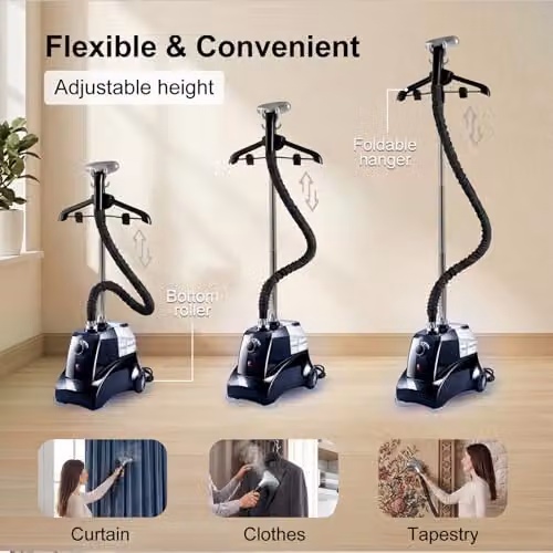 Spector 2200W Professional Standing Clothes Steamer with 3.3L Detachable Water Tank and Adjustable Pole in Blue or Black – 5