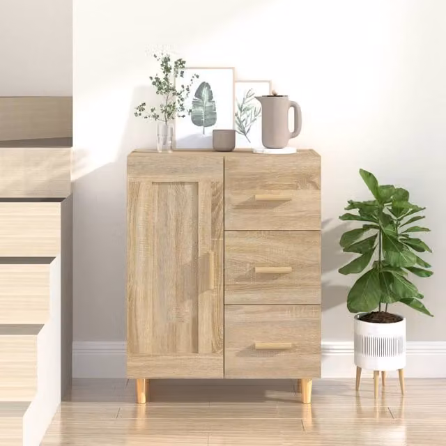 Berkfield Home Sonoma Oak Sideboard in Brown, W/D/H: 69.5 x 34 x 90 cm