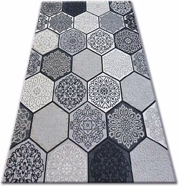 RugsX Lisboa Geometric Grey Modern Hand Knotted Rectangular Rug W: 80 cm, L: 150 cm