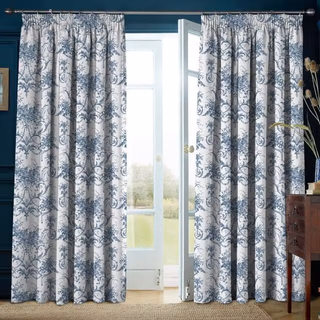 Laura Ashley Tuileries Midnight Blue Thermal Blackout Curtains with Pencil Pleat Tape