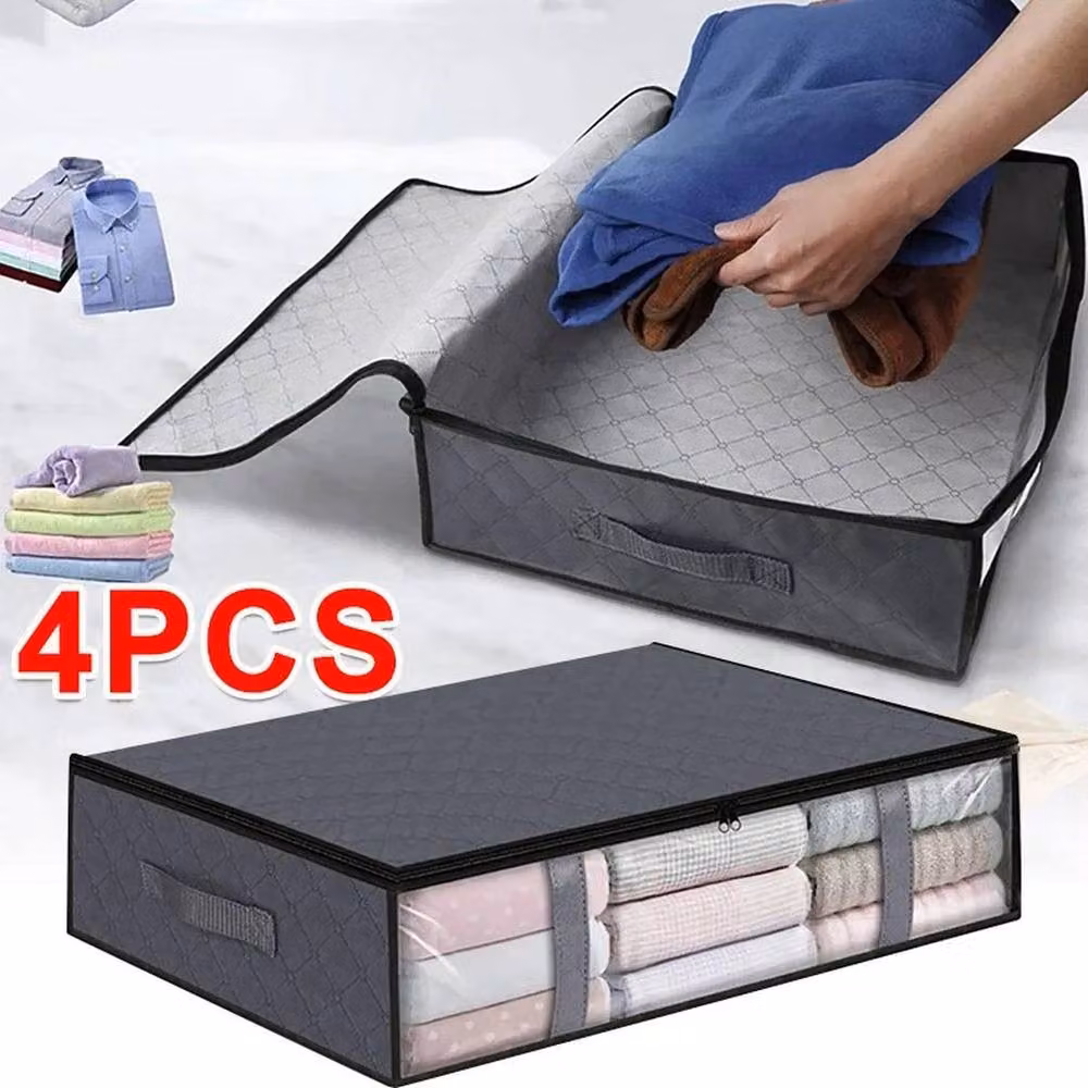 FLAVORA 4 Pack Foldable Under Bed Storage Boxes with Lid in Grey – 2