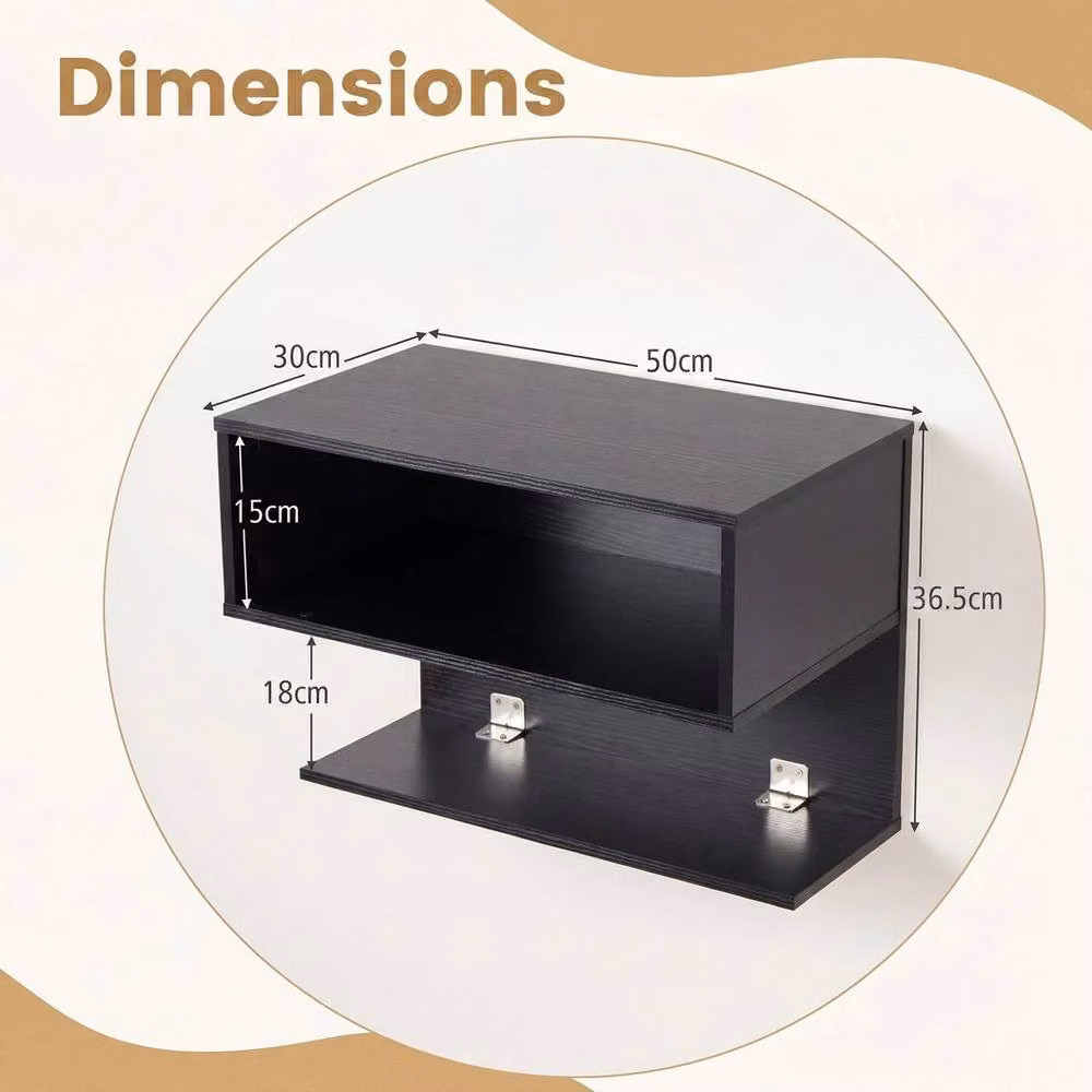 VOGREX Set of 2 Modern Wall-Mounted Bedside Tables in Black Metal and Glass – 2
