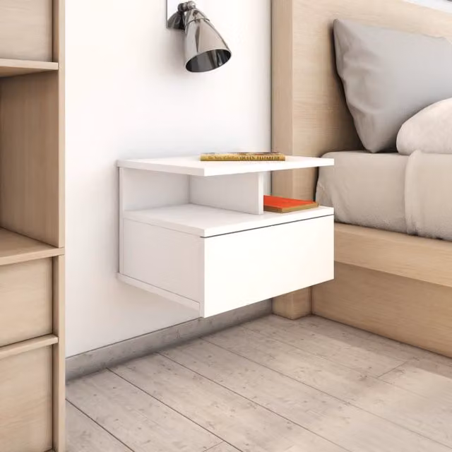 Berkfield Home White Floating Nightstand in Engineered Wood, W: 40 cm, D: 31 cm, H: 27 cm