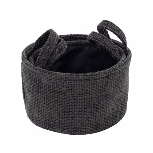 JVL Metro Set of 2 Round Fabric Storage Baskets with Handles, Black and Grey – 2