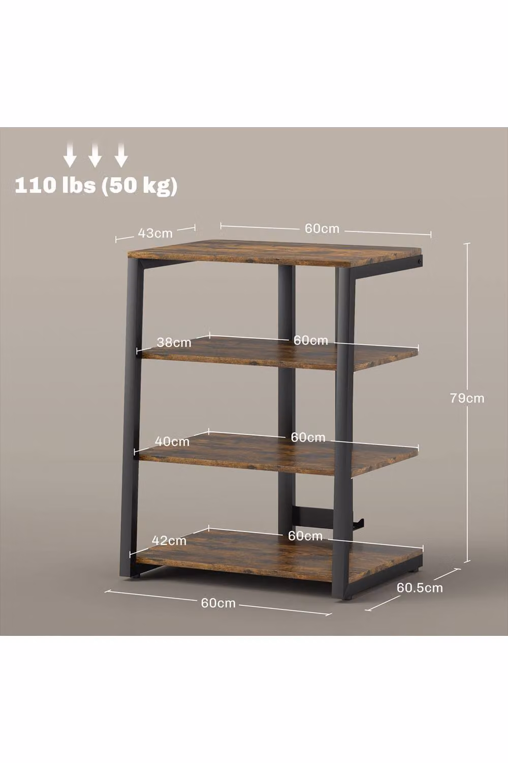 ERGOVEXA HiFi Stand with Four Storage Shelves in Rustic Brown – 2