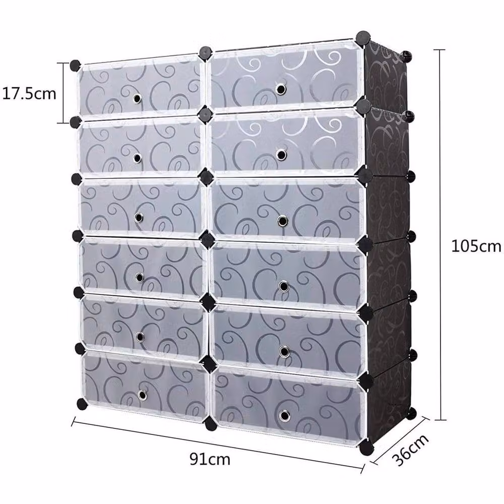 KORVIXA 12 Cube Plastic Shoe Storage Cabinet in Black, Width: 100 cm – 2