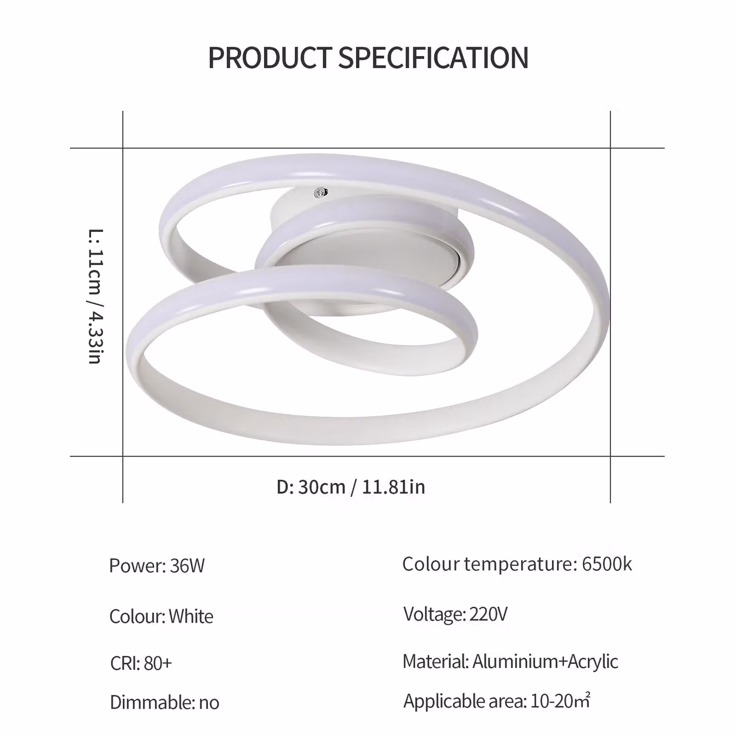 Pheashine Modern White LED Ceiling Light, 36W, 6500K Cool White, Diameter: 30 cm – 2