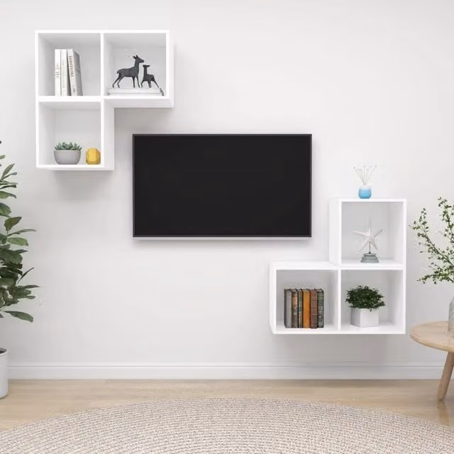 Berkfield Home 4 Piece Minimalist White Wall Mounted TV Cabinet Set in Matt MDF – 1