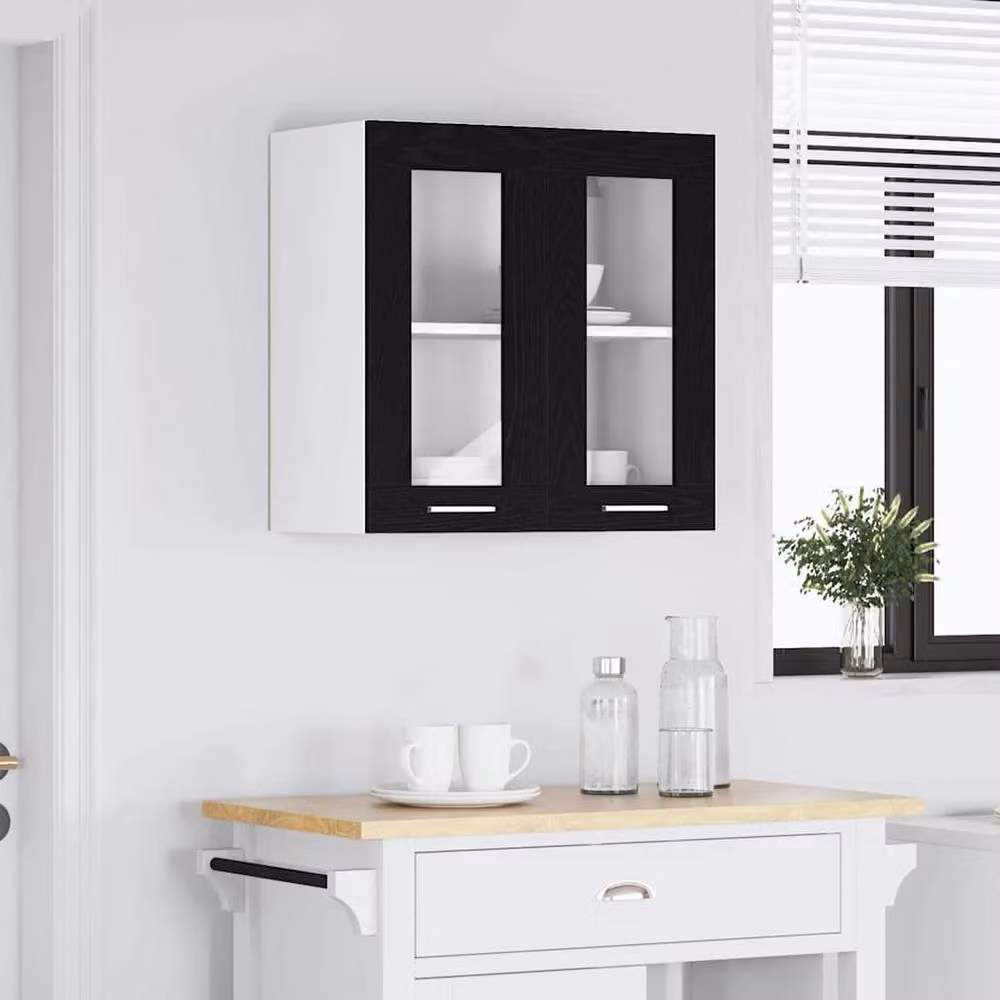 Berkfield Home Modern Wall Mounted Hanging Glass Cabinet in Black Oak, W/D/H: 60 x 31 x 60 cm – 2