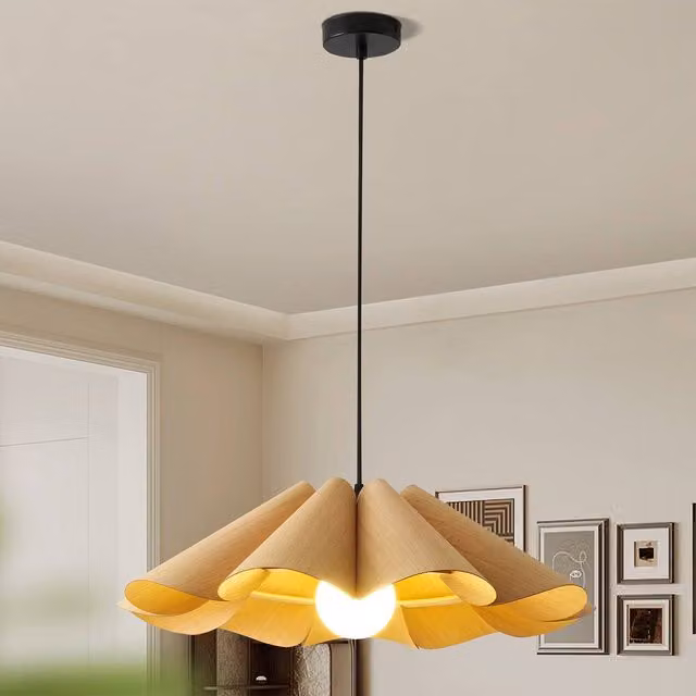 NIVOR Brown Wooden Farmhouse Boho Adjustable Pendant Light with E27 Socket – 1