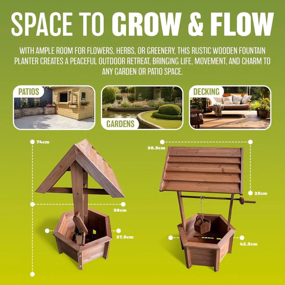BARGAINS-GALORE Wooden Garden Wishing Well Fountain and Waterfall Planter Pot in Brown – 3