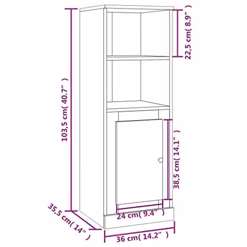 vidaXL Modern Black Matt Highboard with Hinged Doors and Internal Shelves, W/D/H: 36.0 x 35.5 x 103.5 cm – 3
