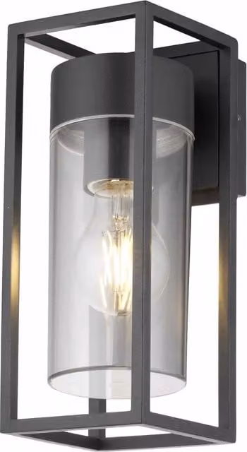 First Choice Lighting Hale Black and Transparent IP44 Outdoor Wall Light