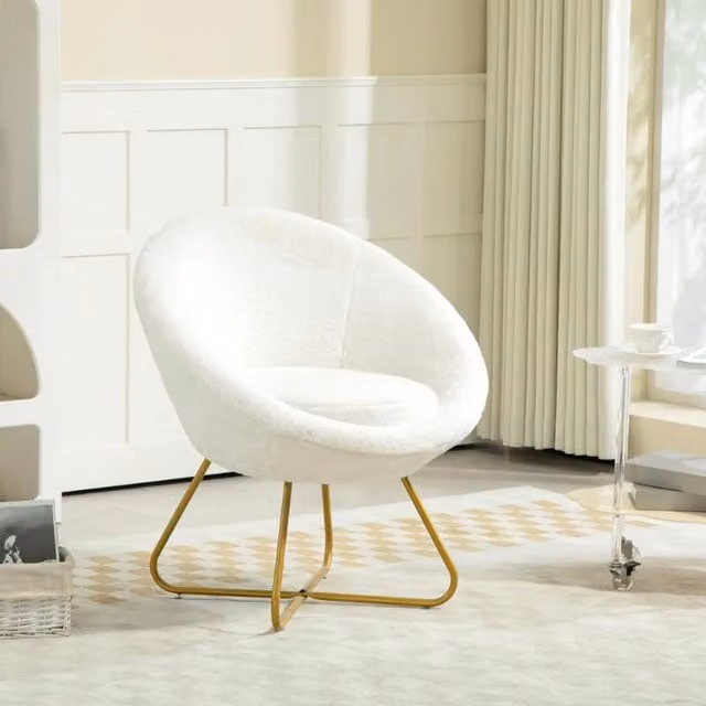Chilli Seating Ivy White Bouclé Tub Accent Chair with Armrests