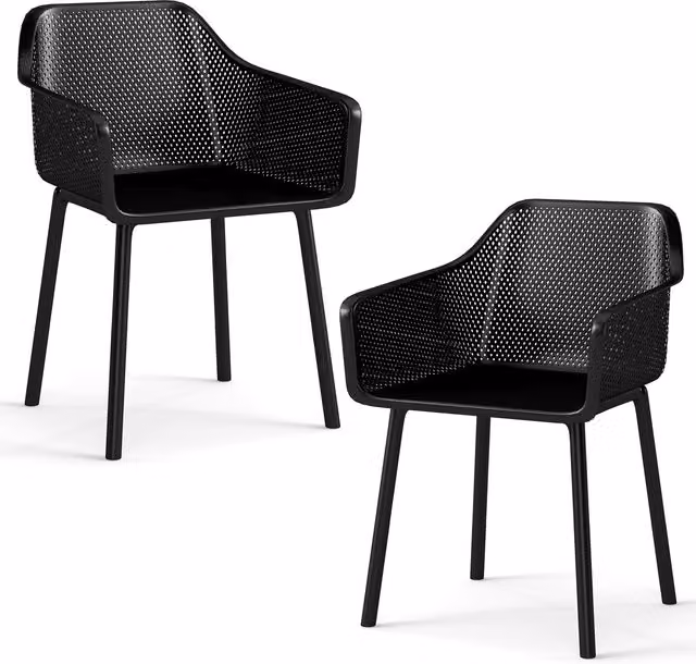 Costway Set of 2 Modern Black Plastic Dining Chairs with Armrests