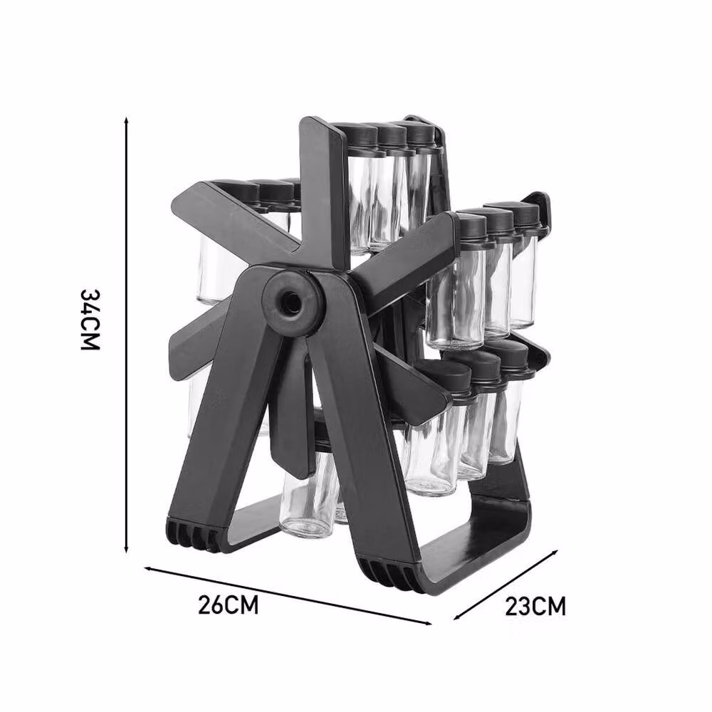 VOGREX Revolving Spice Rack Organizer with 18 Glass Jars in Black – 2