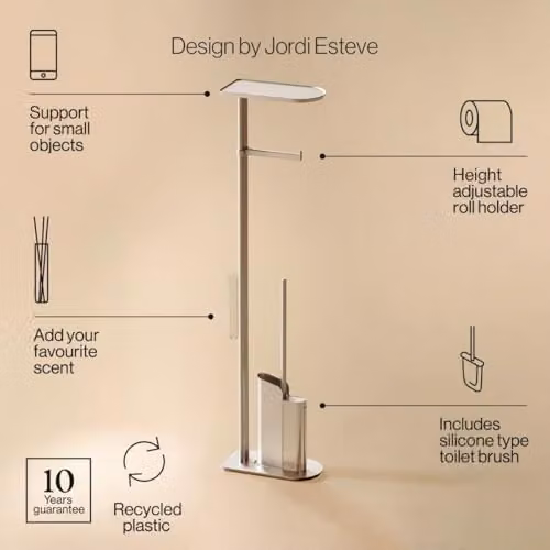 COSMIC Freestanding Flat Base Toilet Paper Holder with Integrated Ultra-Slim Silicone Toilet Brush in Silver – 2