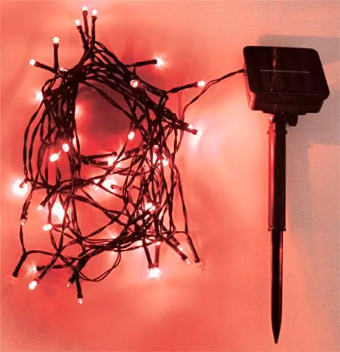 Eagle Red Solar Powered LED Outdoor String Lights with 200 Sphere LEDs