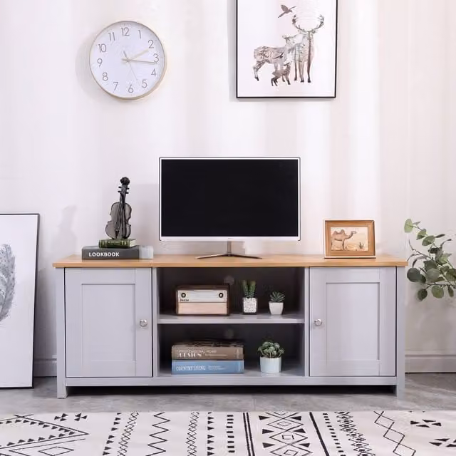 HMD Modern Grey and Oak Wood TV Unit with 2 Doors