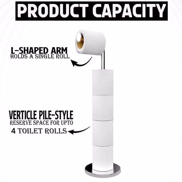VOGREX 2 in 1 Freestanding Stainless Steel 5 Roll Toilet Paper Holder in Silver