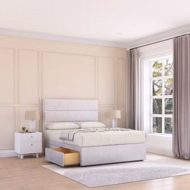Sloomy Texas Plush Velvet Memory Foam Bed Set in Silver with 2 Drawers, Mattress and Headboard, W/D/H: 120 x 200 cm