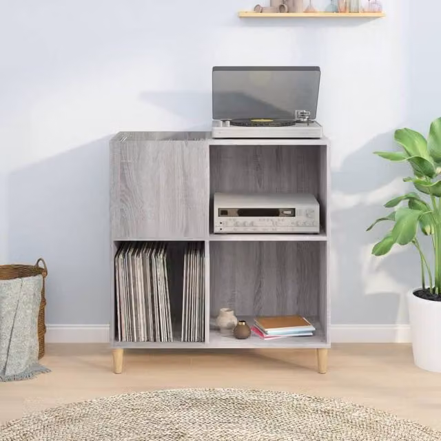 Berkfield Home Record Cabinet in Grey Sonoma, W: 84.5 cm, D: 38 cm, H: 89 cm – 1