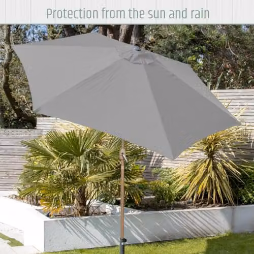 GardenKraft 2.7m Outdoor Garden Parasol in Light Grey with Steel Pole and UPF 50+ Protection – 4
