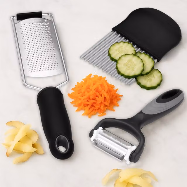 Innoteck Stainless Steel Grater Slicer and Peeler Food Prep Bundle in Black