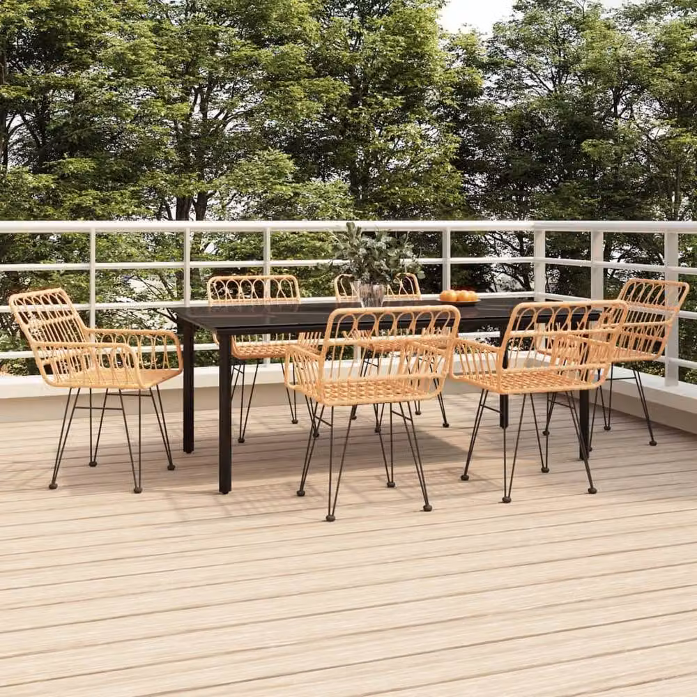 Berkfield Home 7 Piece Brown Poly Rattan Garden Dining Set – 2