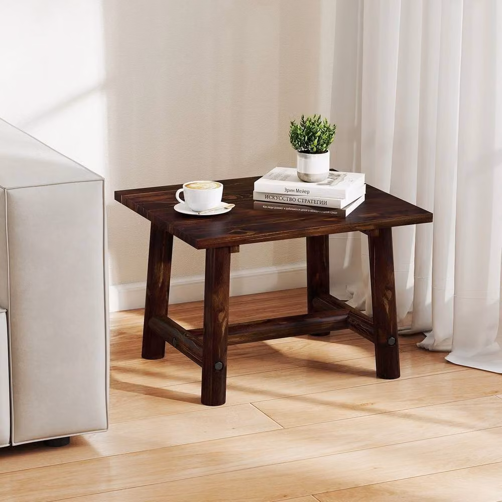 FORGEVIO Solid Natural Wood Mini Coffee Table in Brown – 3