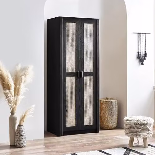 Julian Bowen Sydney 2 Door Rattan Wardrobe in Black Ash, H 202 x W 80 x D 55 cm – 1