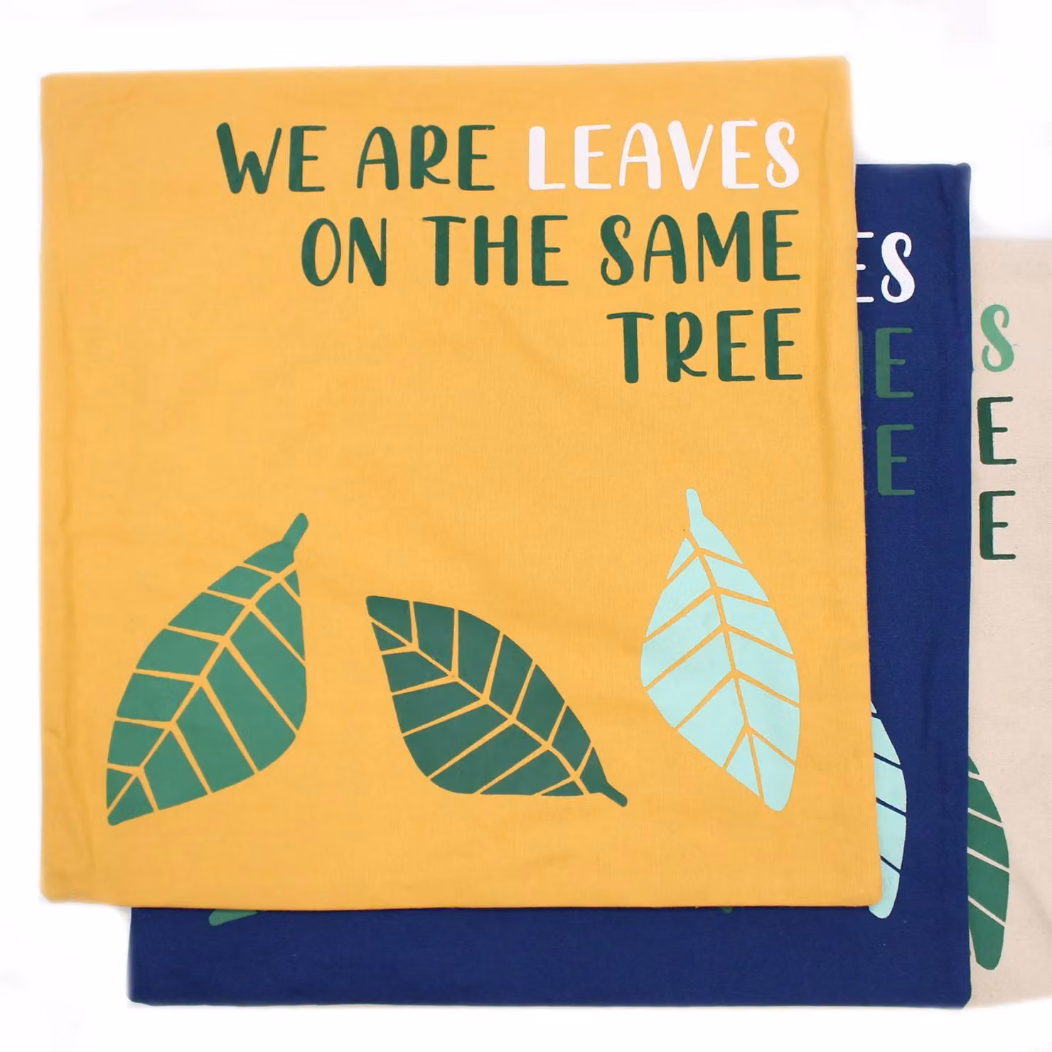 KDMD Set of 3 Printed Cotton Square Cushion Covers in Yellow and Blue, W/D/H: 45 x 45 x 45 cm – 4