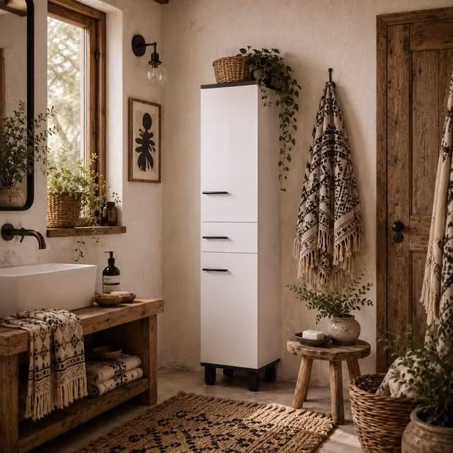 Wyld Haus Mael Extra Tall Slim Bathroom Storage Cabinet in White, H 190 cm x W 32 cm x D 34 cm – 1