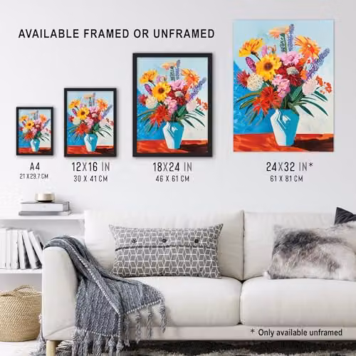 Artery8 Colourful Spring Flower Bouquet Framed Wall Art Print, Multicolour, W: 21.0 x H: 29.7 cm – 3