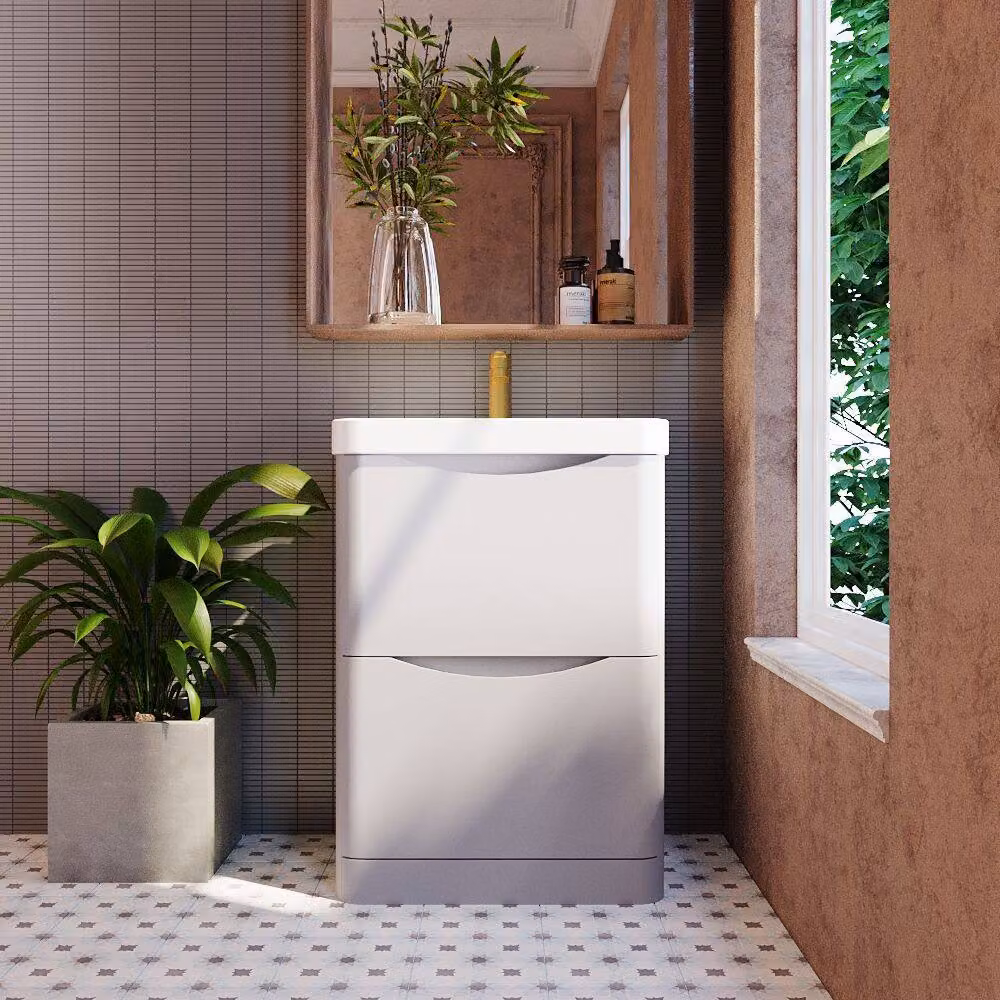 Balterley Modern Floor Standing 2 Drawer Bathroom Vanity with Ceramic Basin, Grey, Width: 60 cm – 2