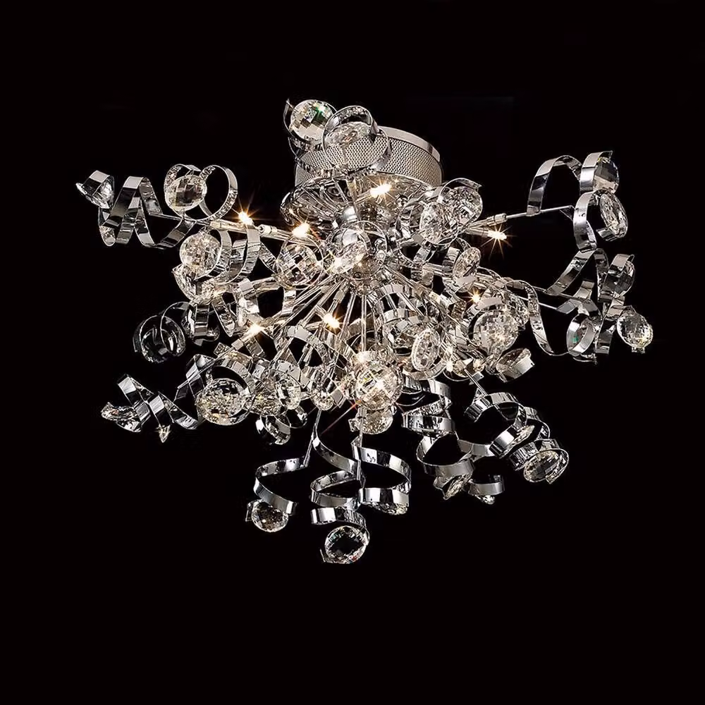 Netlighting Kurlz 15 Light Crystal Ceiling Light in Polished Chrome and Grey with G4 Compatibility – 2