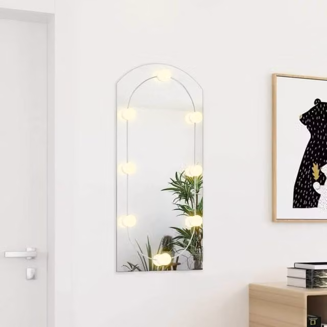 Berkfield Home Silver Glass Arch Wall Mirror with LED Lights W: 90 cm, H: 45 cm