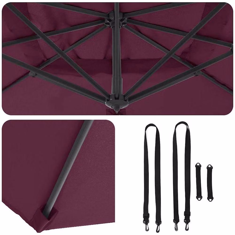 Berkfield Home Cantilever Garden Umbrella in Bordeaux Red Polyester and Steel – 5