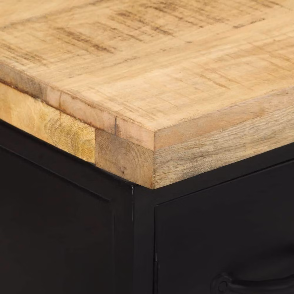 Berkfield Home Rustic Mango Wood Sideboard in Brown and Black, W/D/H: 47 x 35 x 76 cm – 3