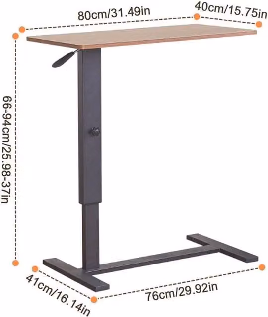 FORGEVIO Medical Adjustable Overbed Bedside Table in Brown