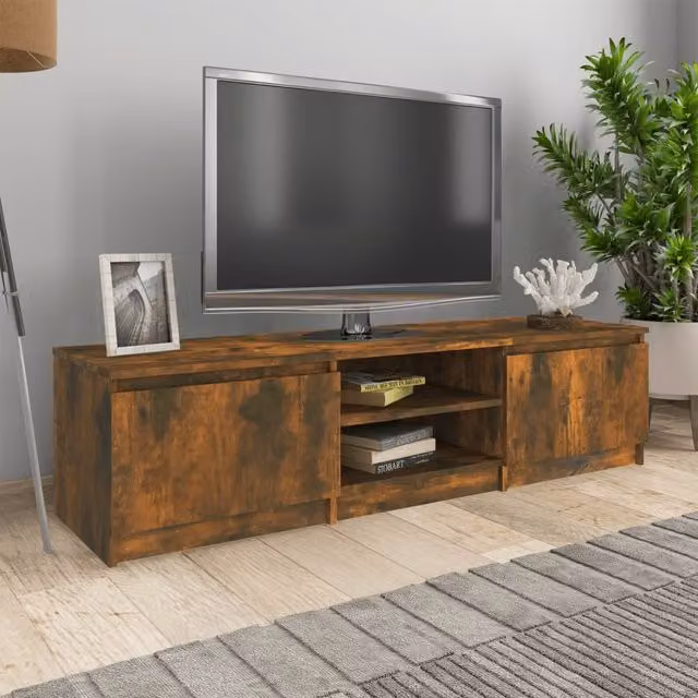 Berkfield Home TV Cabinet in Smoked Oak Brown, W/D/H: 140 x 40 x 35.5 cm – 1